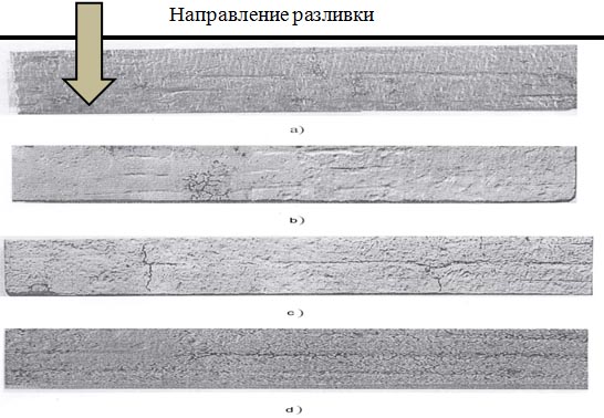 Типичные дефекты поверхности непрерывнолитой заготовки